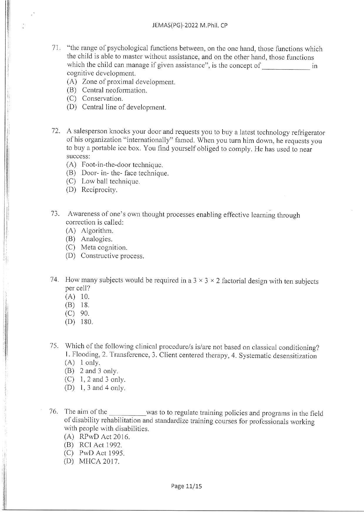 WBJEEB JEMAS (PG) 2022 MPhil CP Question Paper - Page 13