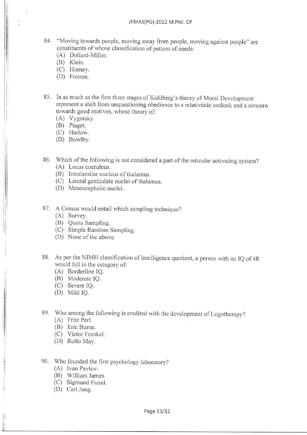 WBJEEB JEMAS (PG) 2022 MPhil CP Question Paper - Page 15