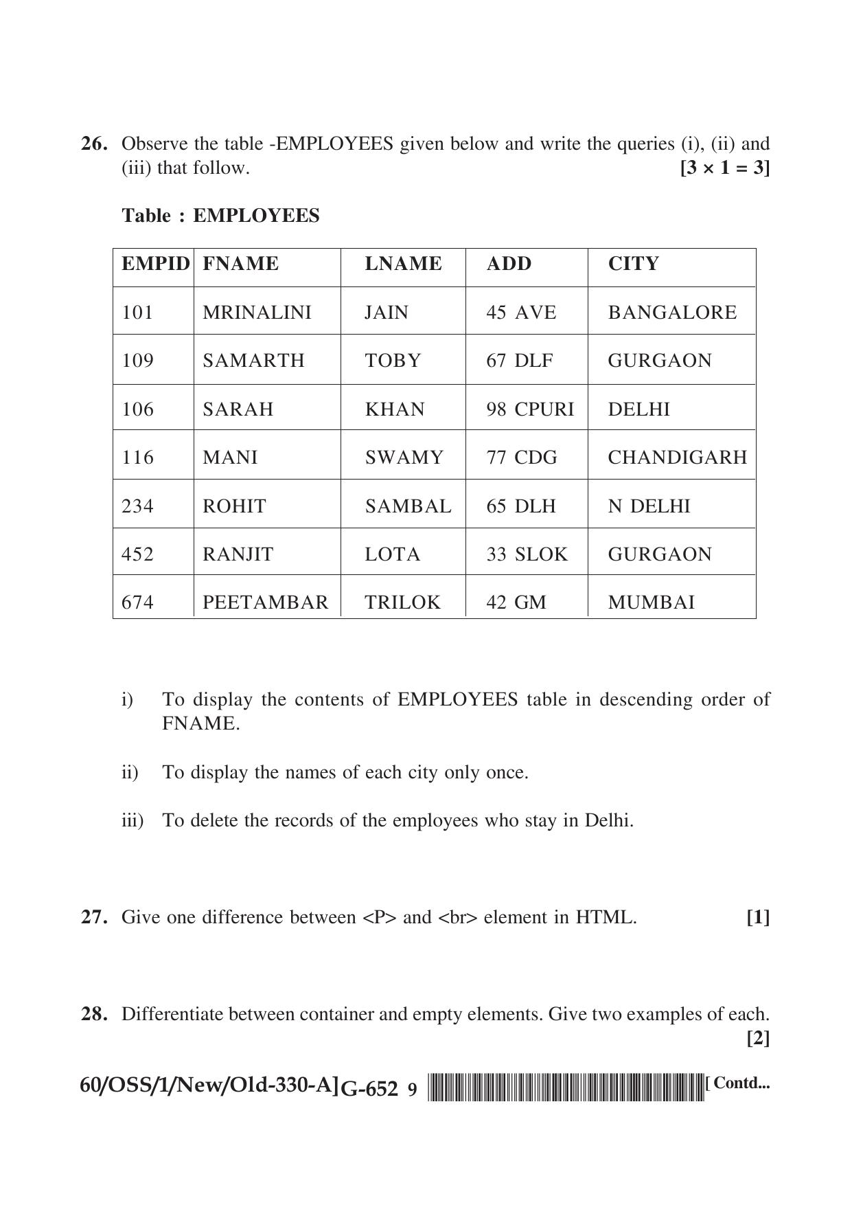 NIOS Jan-Feb 2021 Class 12 Computer Science (SET A) Question Paper - Page 9