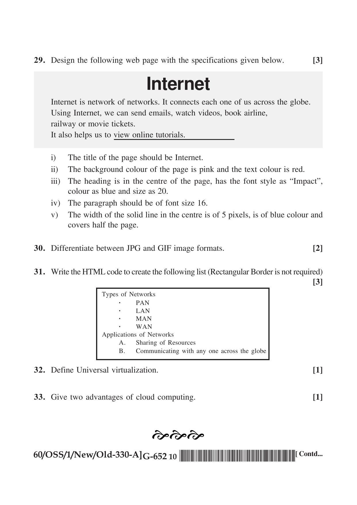 NIOS Jan-Feb 2021 Class 12 Computer Science (SET A) Question Paper - Page 10