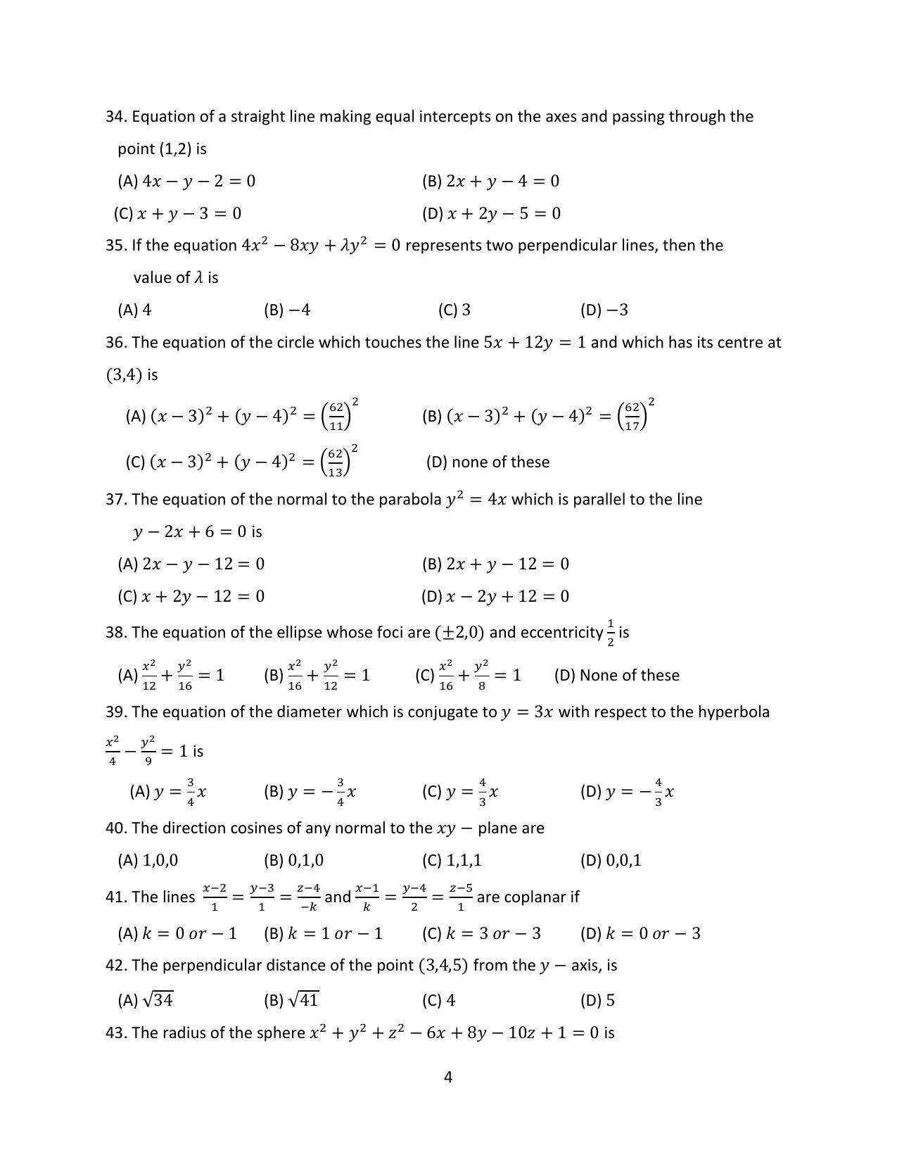 OJEE 2014 Mathematics Question Paper - Page 4