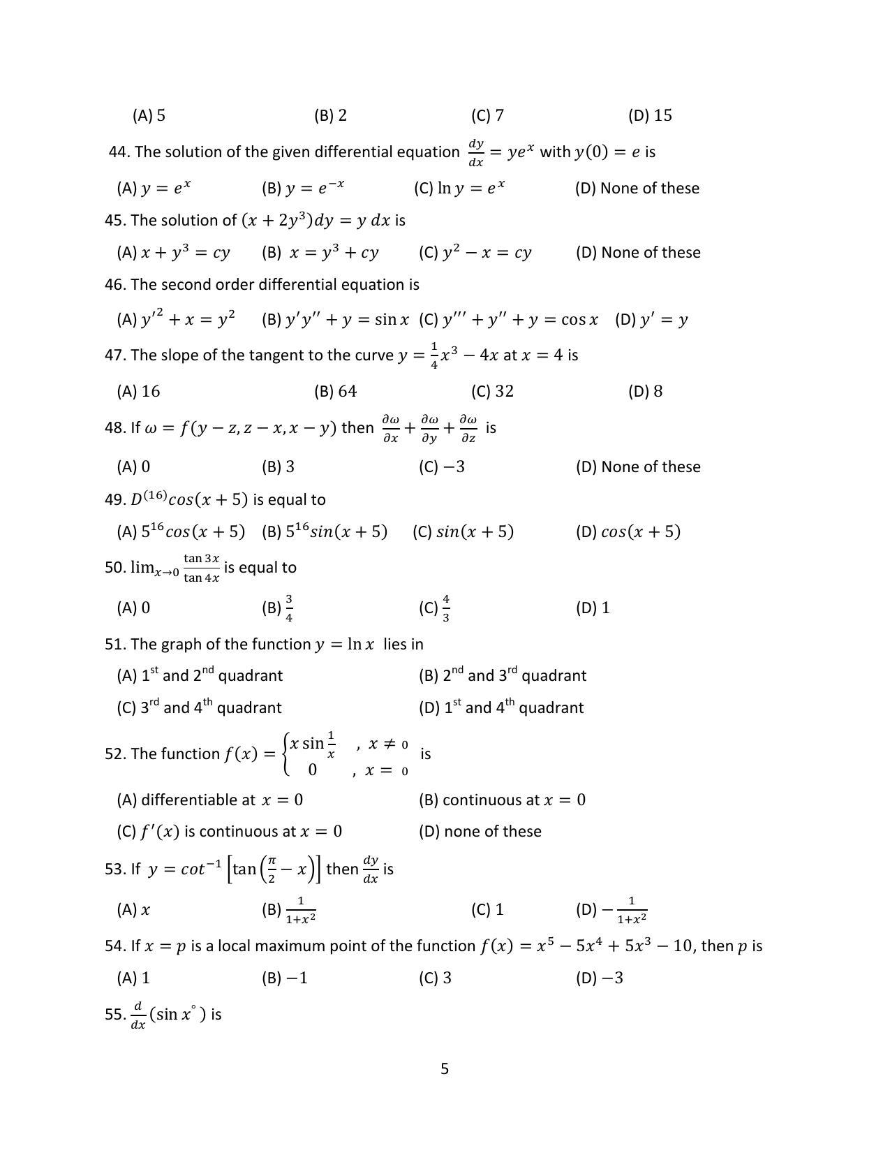 OJEE 2014 Mathematics Question Paper - Page 5
