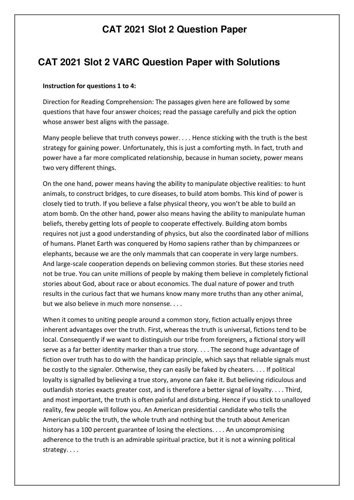 CAT 2022 CAT VARC Slot 2 Question Paper - Page 1
