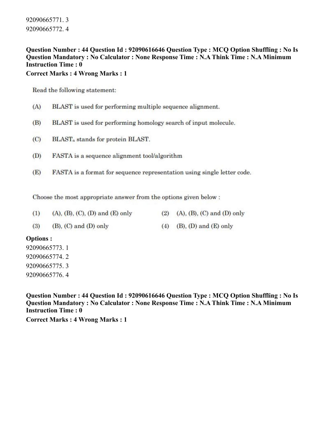 CUET PG 2023: SCQP06 – Bioinformatics(ENG)-shift 1 (14-06-2023) Question Paper - Page 44