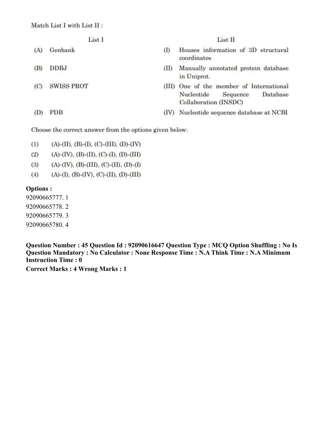 CUET PG 2023: SCQP06 – Bioinformatics(ENG)-shift 1 (14-06-2023) Question Paper - Page 46