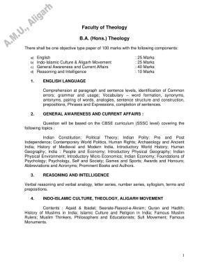 AMU Entrance Exam: B. A. (Hons.) Sunni Theology Syllabus