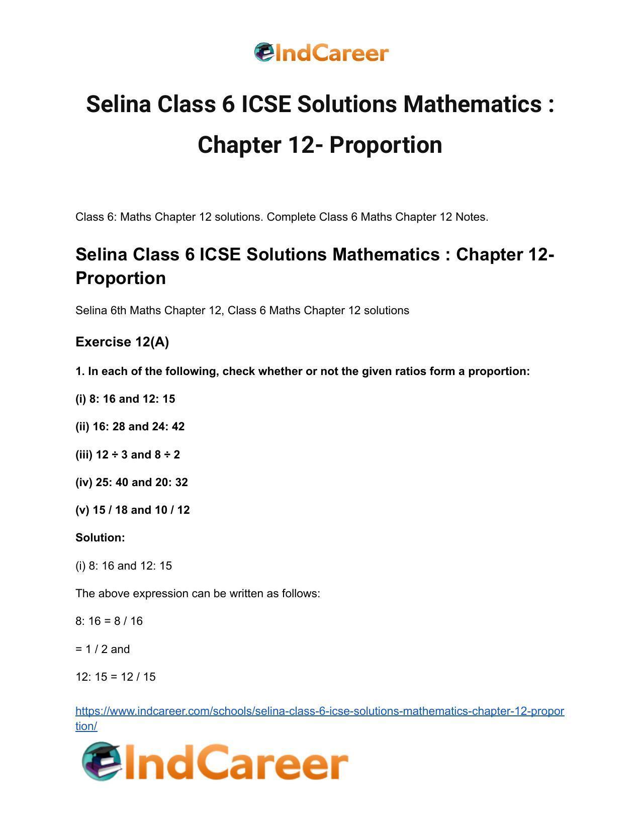 Selina Class 6 ICSE Solutions Mathematics : Chapter 12- Proportion - Page 2