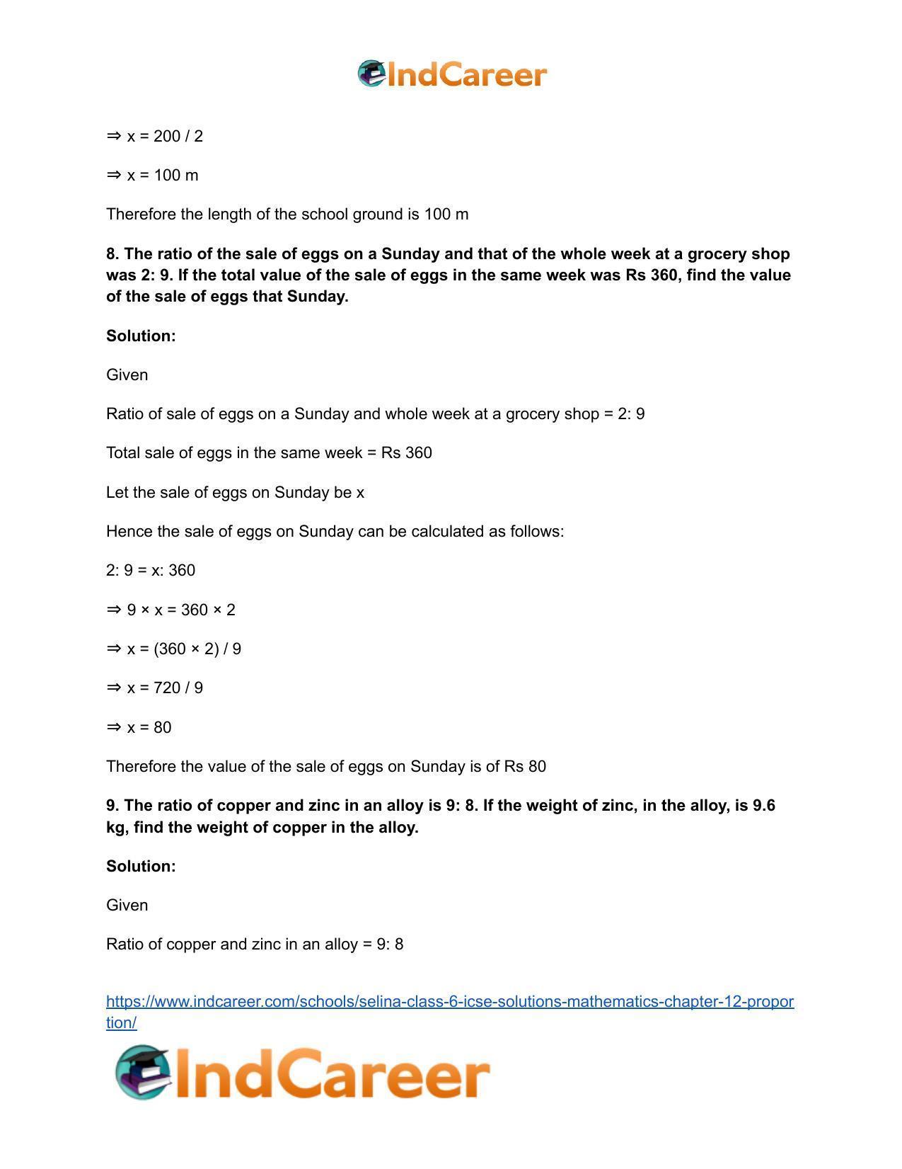 Selina Class 6 ICSE Solutions Mathematics : Chapter 12- Proportion - Page 11