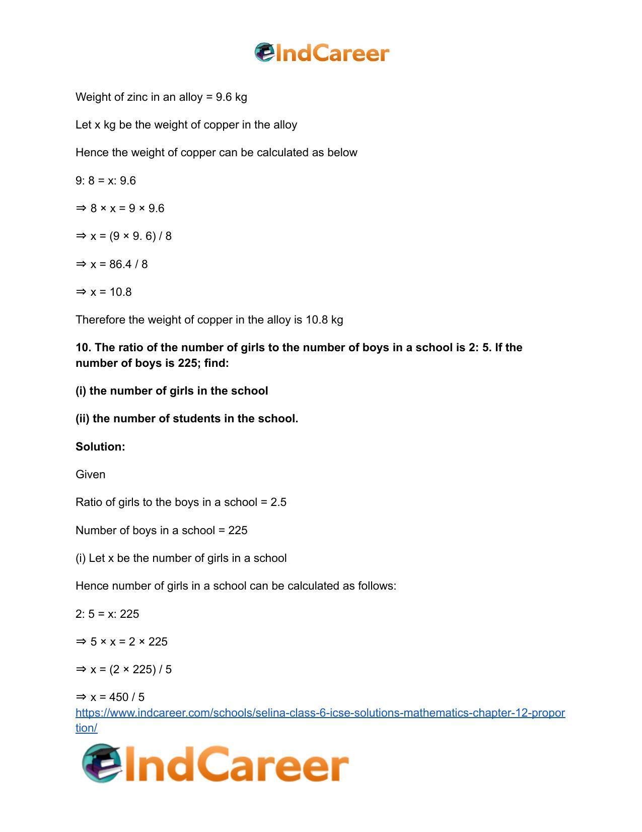 Selina Class 6 ICSE Solutions Mathematics : Chapter 12- Proportion - Page 12