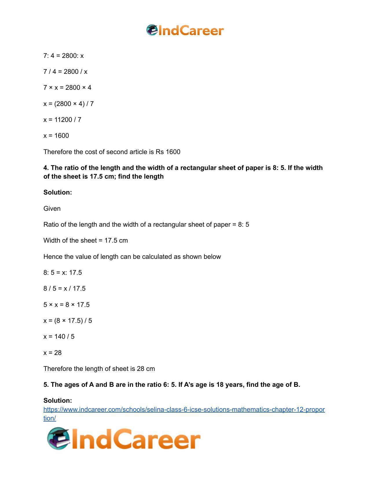 Selina Class 6 ICSE Solutions Mathematics : Chapter 12- Proportion - Page 25