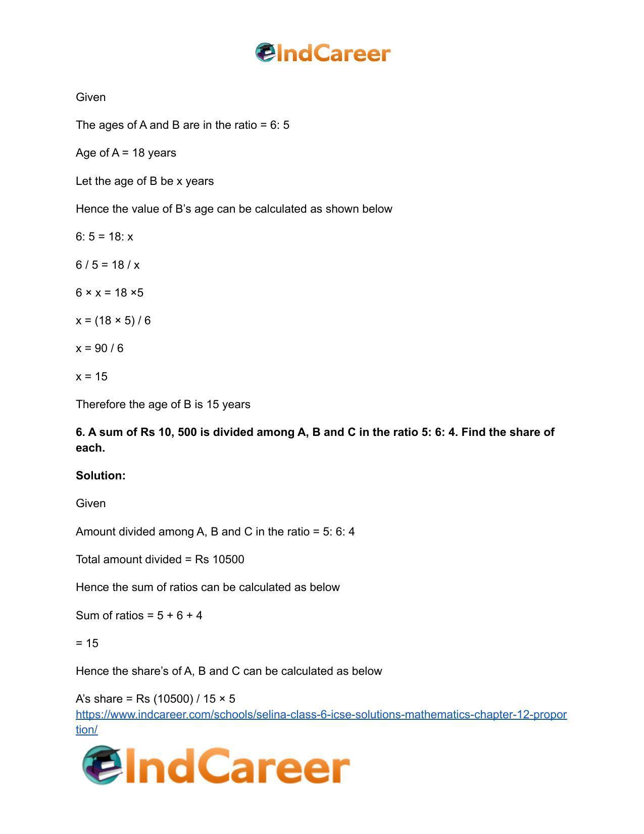 Selina Class 6 ICSE Solutions Mathematics : Chapter 12- Proportion - Page 26