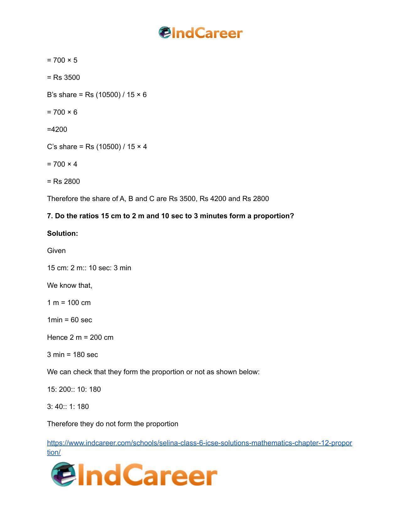 Selina Class 6 ICSE Solutions Mathematics : Chapter 12- Proportion - Page 27