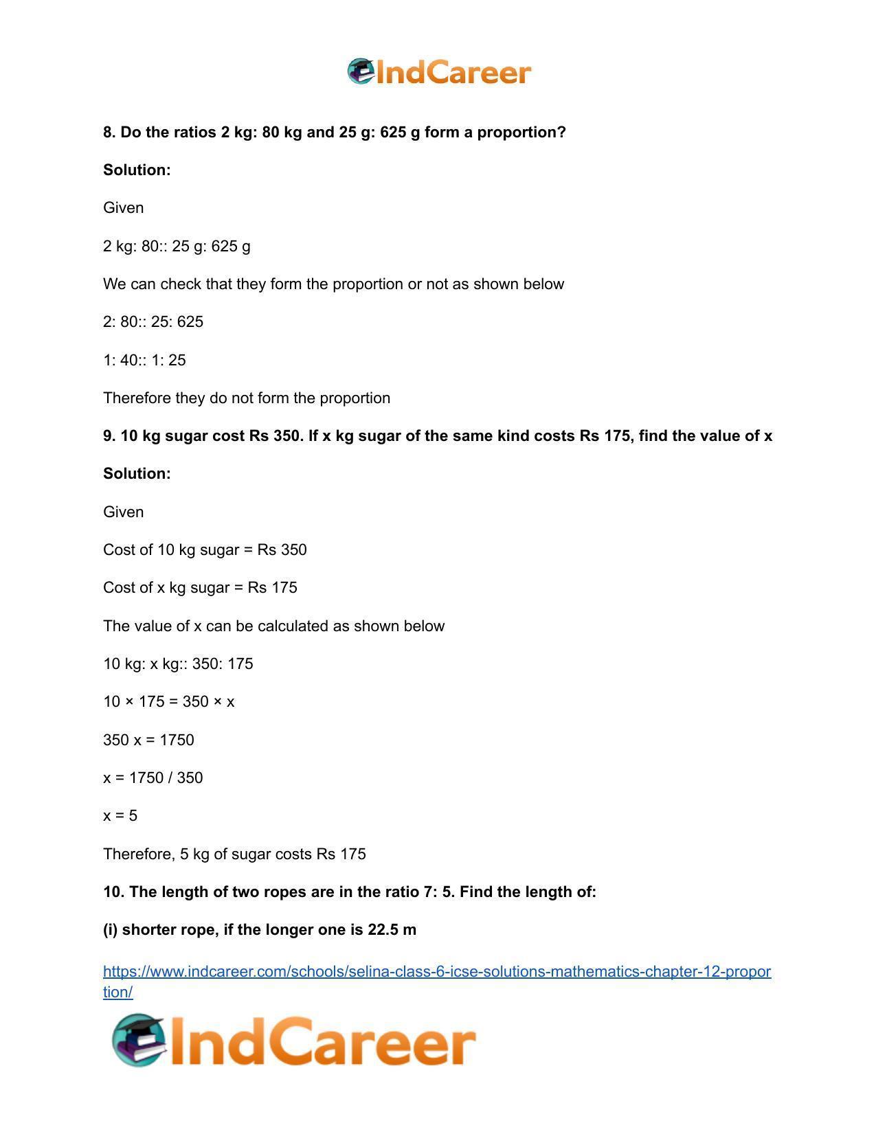 Selina Class 6 ICSE Solutions Mathematics : Chapter 12- Proportion - Page 28