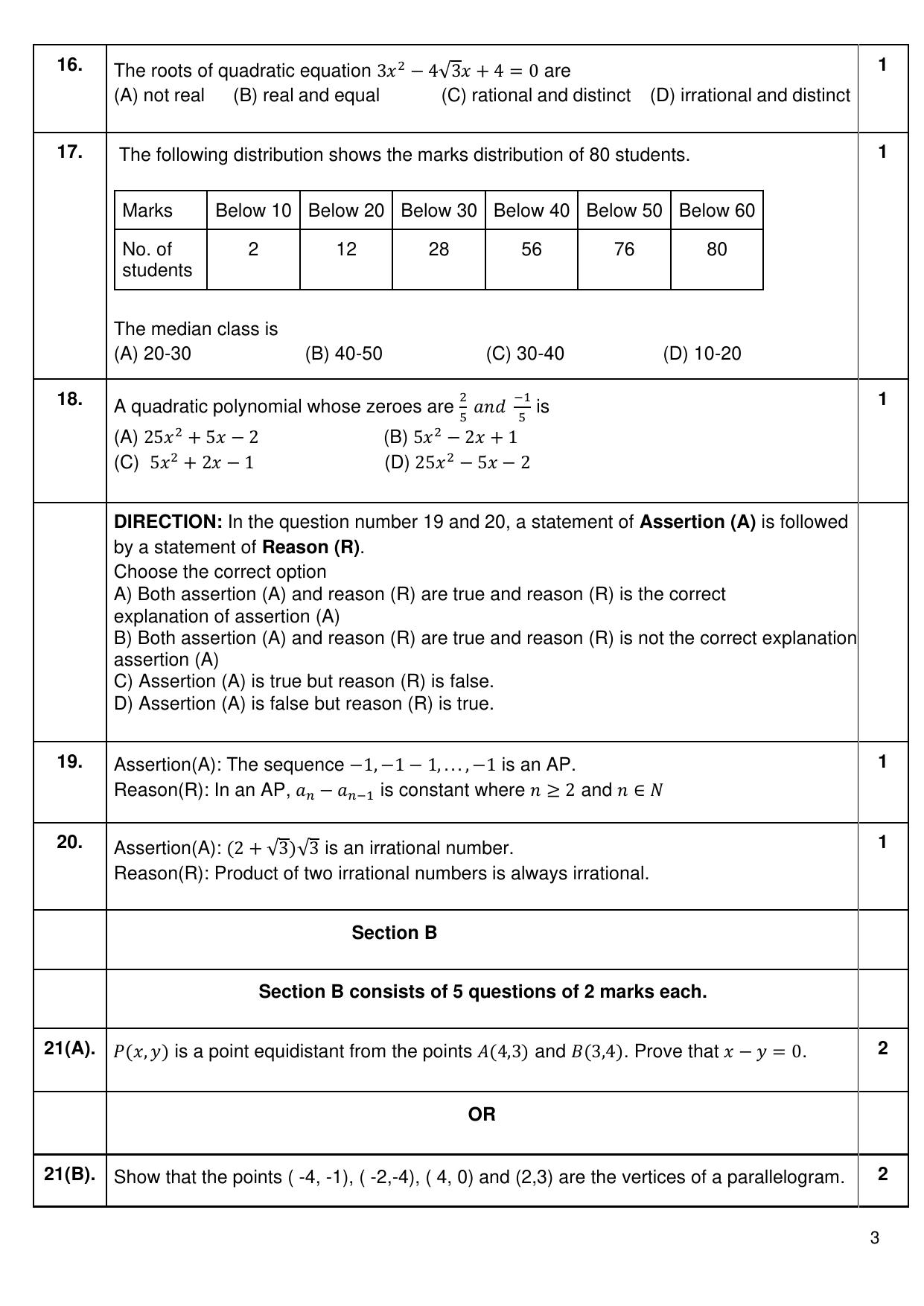 CBSE Class 10 Mathematics (Basic) (For Visually Impaired) Sample Paper 2025 - Page 3