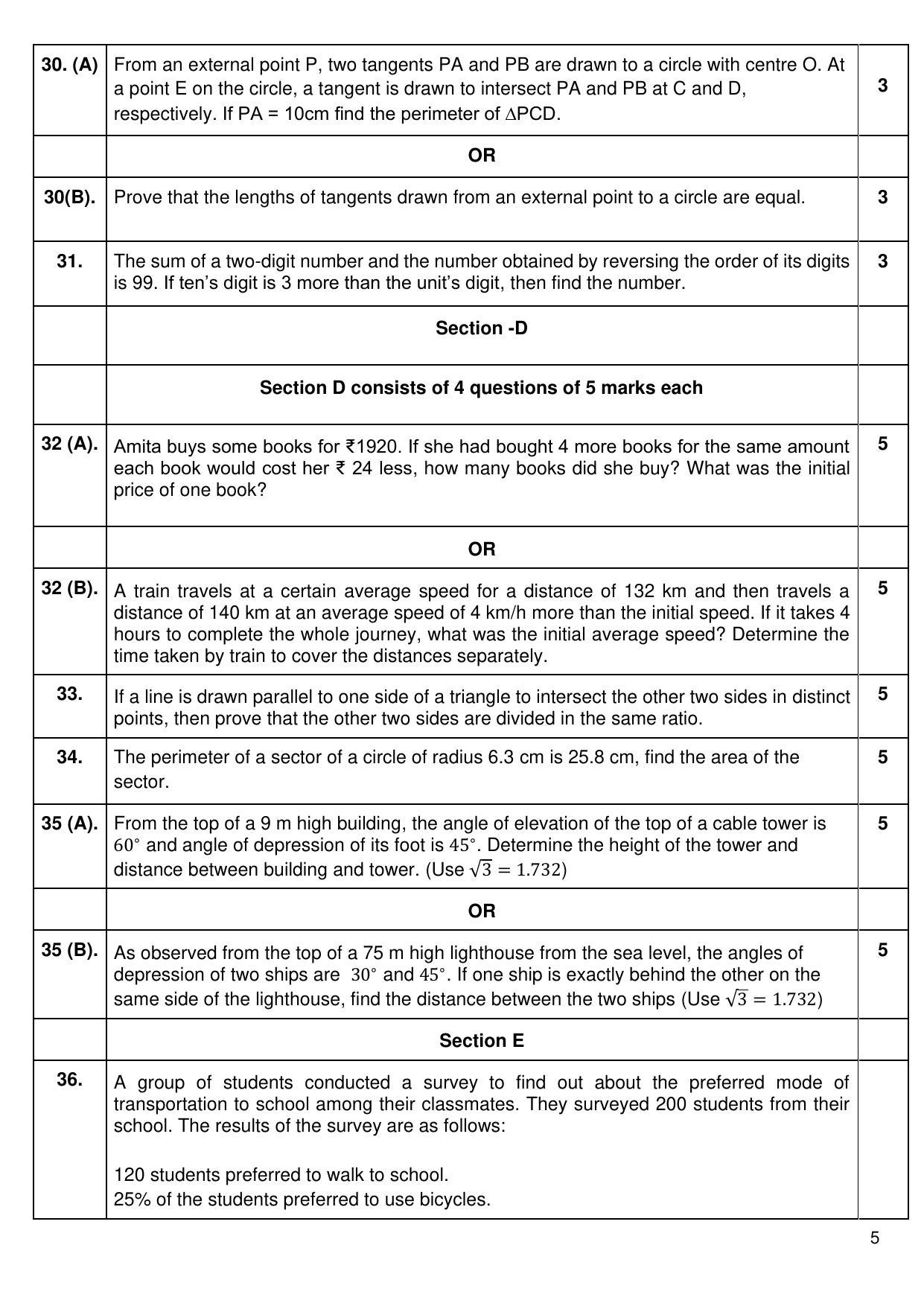 CBSE Class 10 Mathematics (Basic) (For Visually Impaired) Sample Paper 2025 - Page 5
