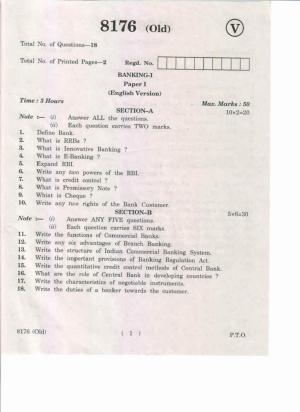 AP Inter 1st Year Banking-I (Old) May-2019-Vocational Question Paper