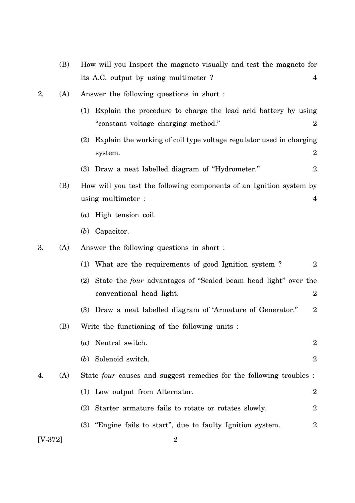 Goa Board Class 12 Auto Electricals (March 2019) Question Paper - Page 2