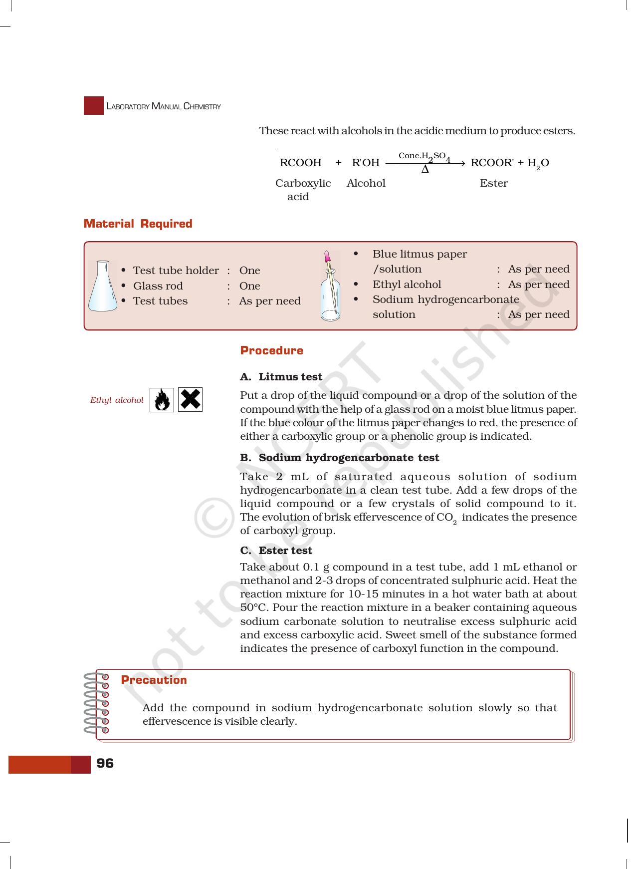 NCERT Laboratory Manuals for Class XII Chemistry - Unit 8 (Tests for Functional Groups in Organic Compounds) - Page 11