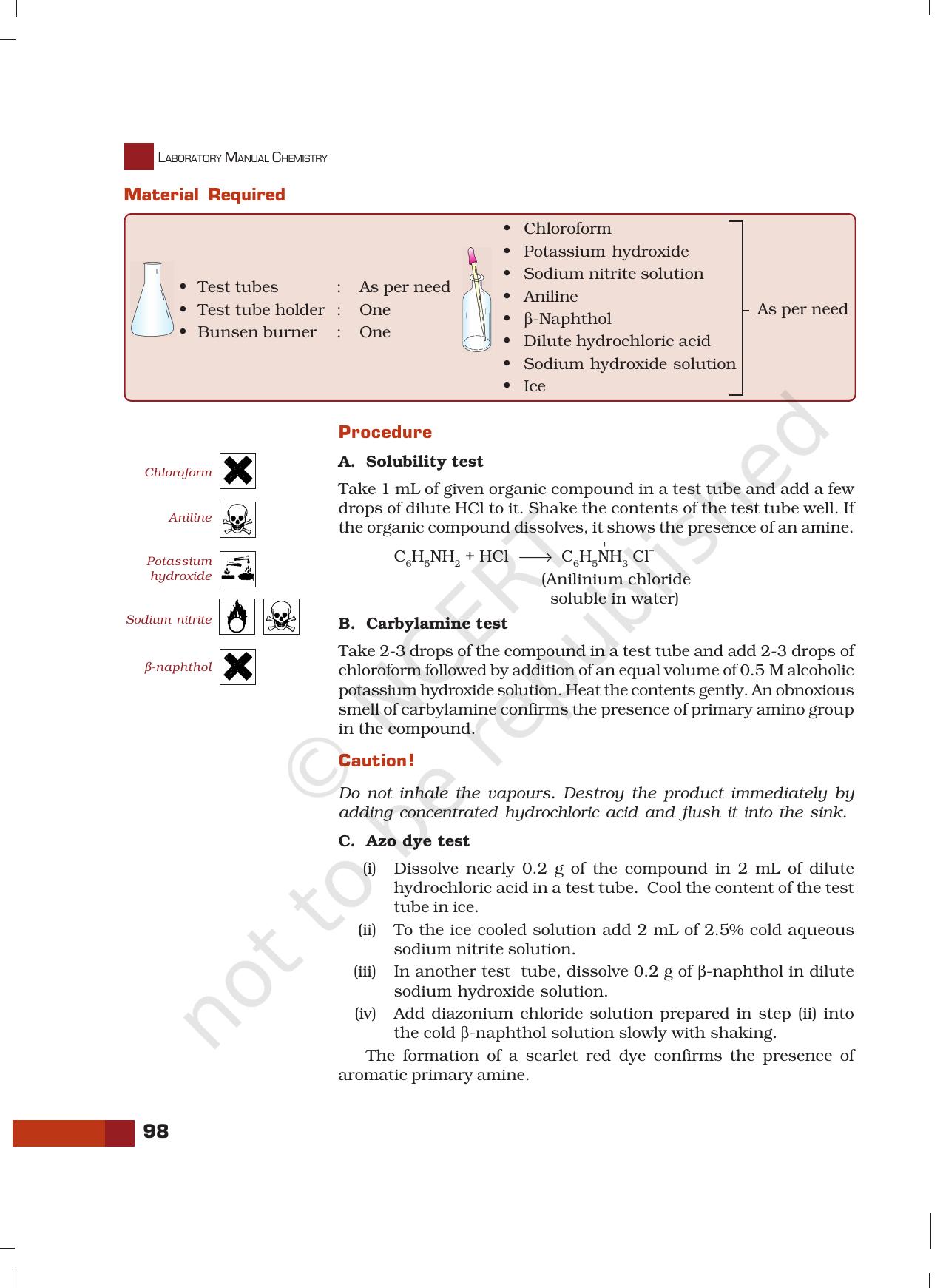 NCERT Laboratory Manuals for Class XII Chemistry - Unit 8 (Tests for Functional Groups in Organic Compounds) - Page 13