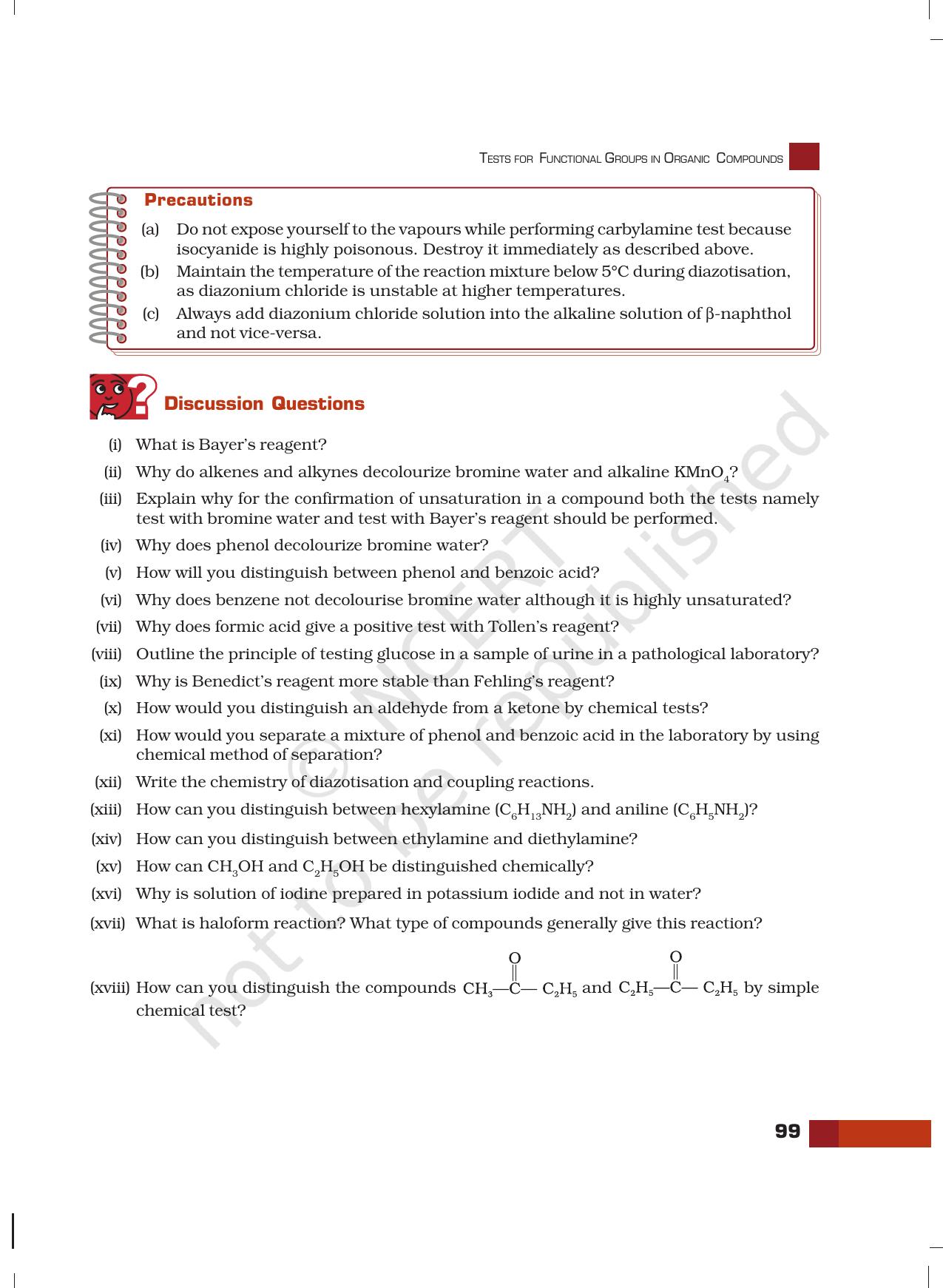 NCERT Laboratory Manuals for Class XII Chemistry - Unit 8 (Tests for Functional Groups in Organic Compounds) - Page 14