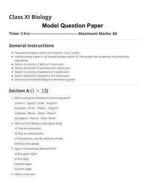 HP Board Class 11 Biology Model Paper