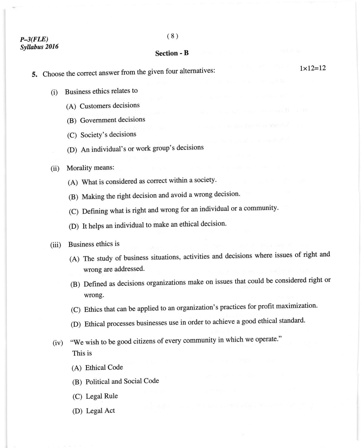 ICMAI June 2019 Fundamentals of Laws and Ethics Question Paper - Page 8