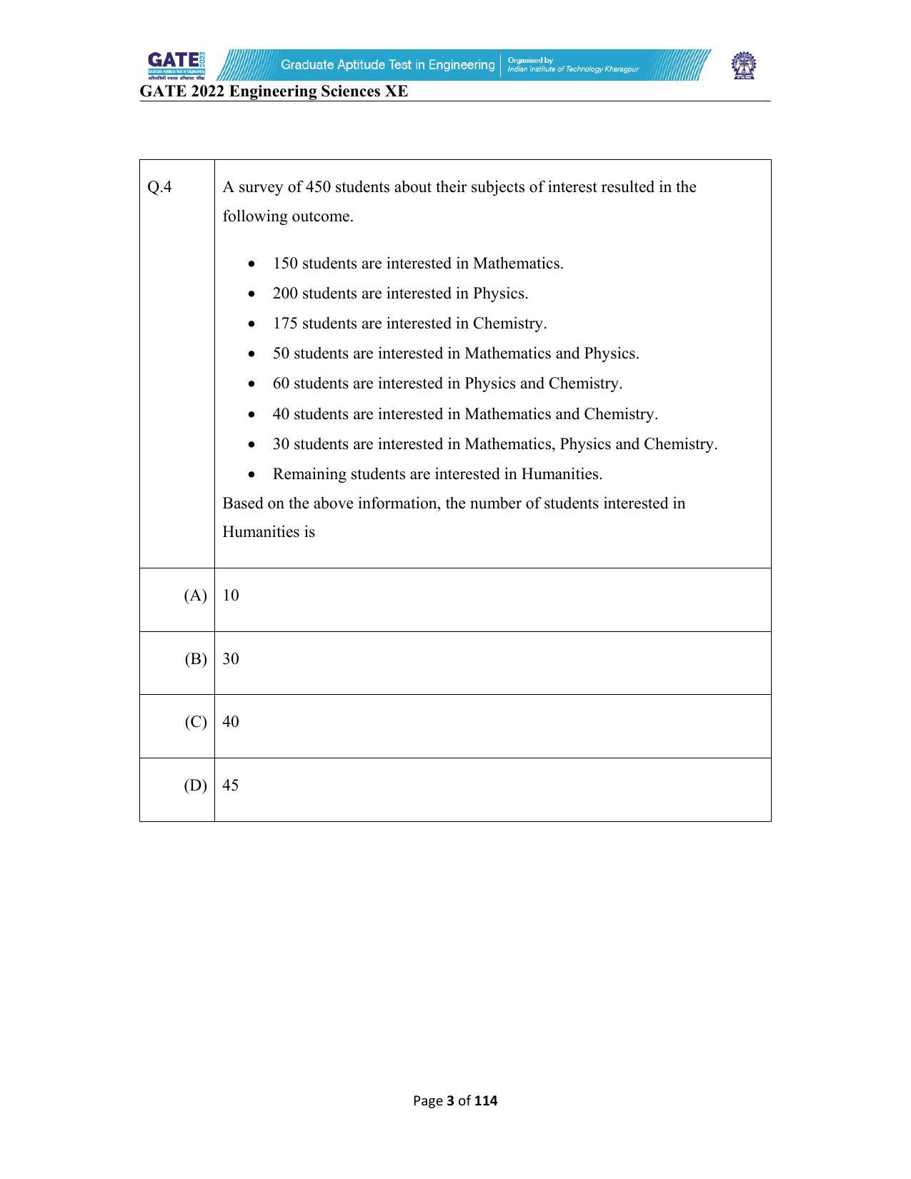 GATE 2022 Engineering Sciences (XE) Question Paper - Page 3