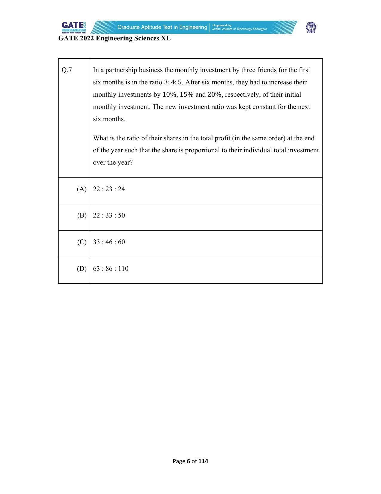GATE 2022 Engineering Sciences (XE) Question Paper - Page 6