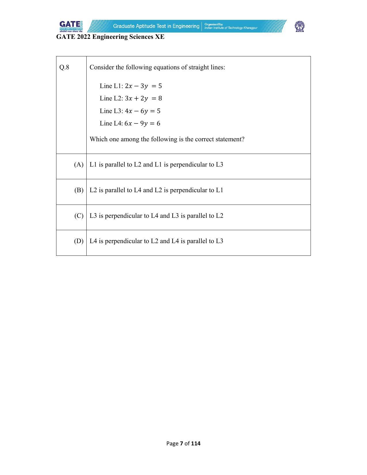 GATE 2022 Engineering Sciences (XE) Question Paper - Page 7