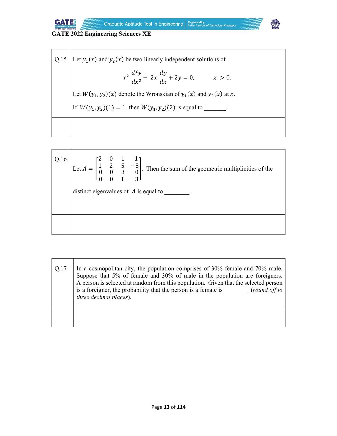 GATE 2022 Engineering Sciences (XE) Question Paper - Page 13