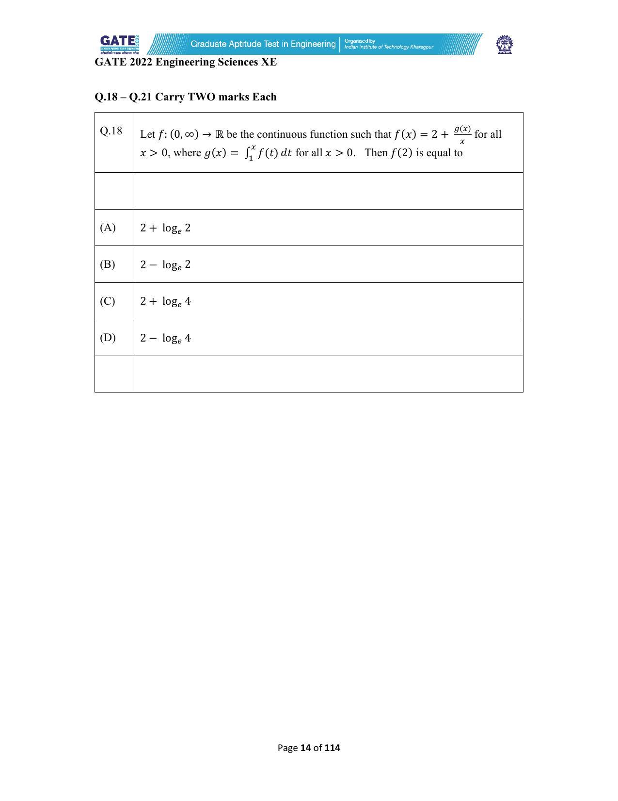 GATE 2022 Engineering Sciences (XE) Question Paper - Page 14