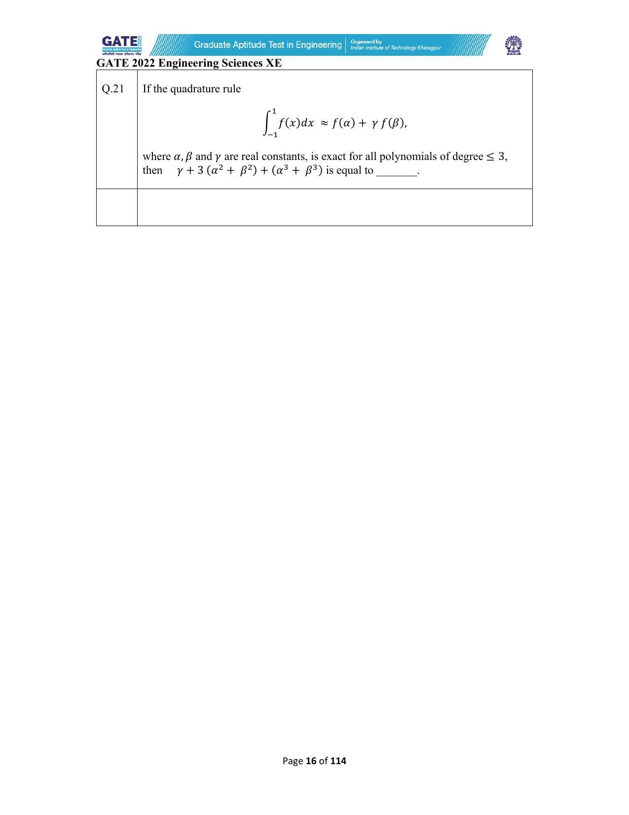 GATE 2022 Engineering Sciences (XE) Question Paper - Page 16