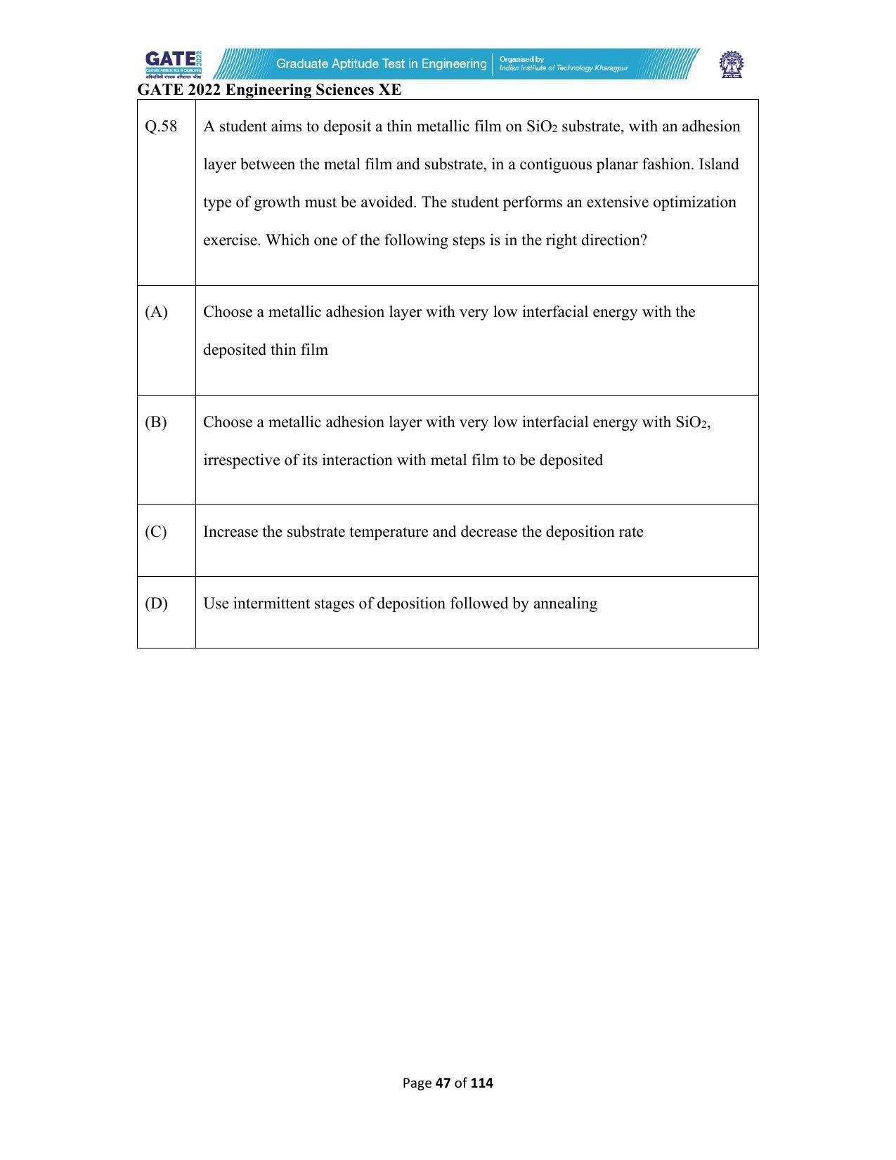 GATE 2022 Engineering Sciences (XE) Question Paper - Page 47