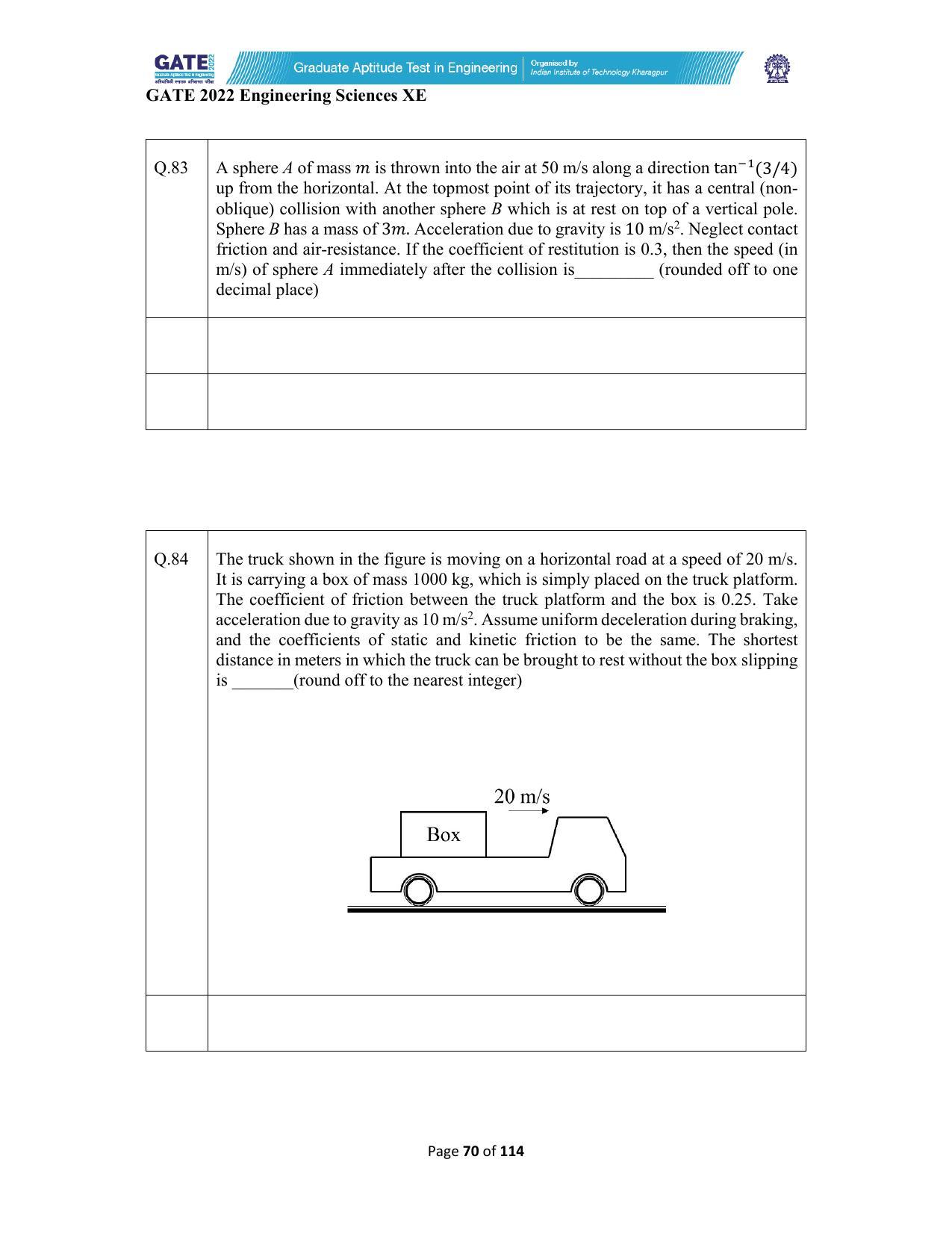 GATE 2022 Engineering Sciences (XE) Question Paper - Page 70