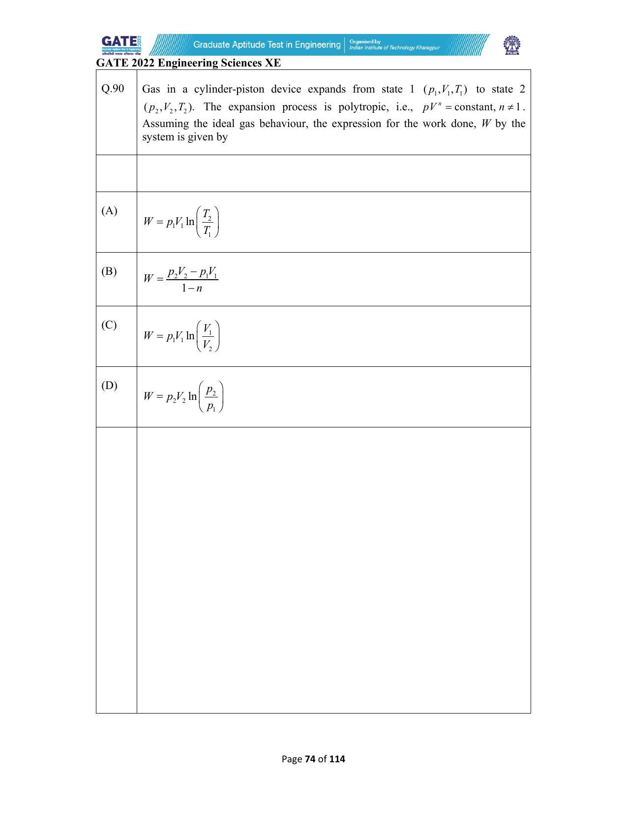 GATE 2022 Engineering Sciences (XE) Question Paper - Page 74