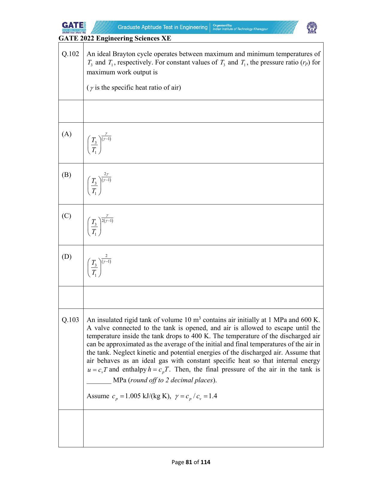 GATE 2022 Engineering Sciences (XE) Question Paper - Page 81