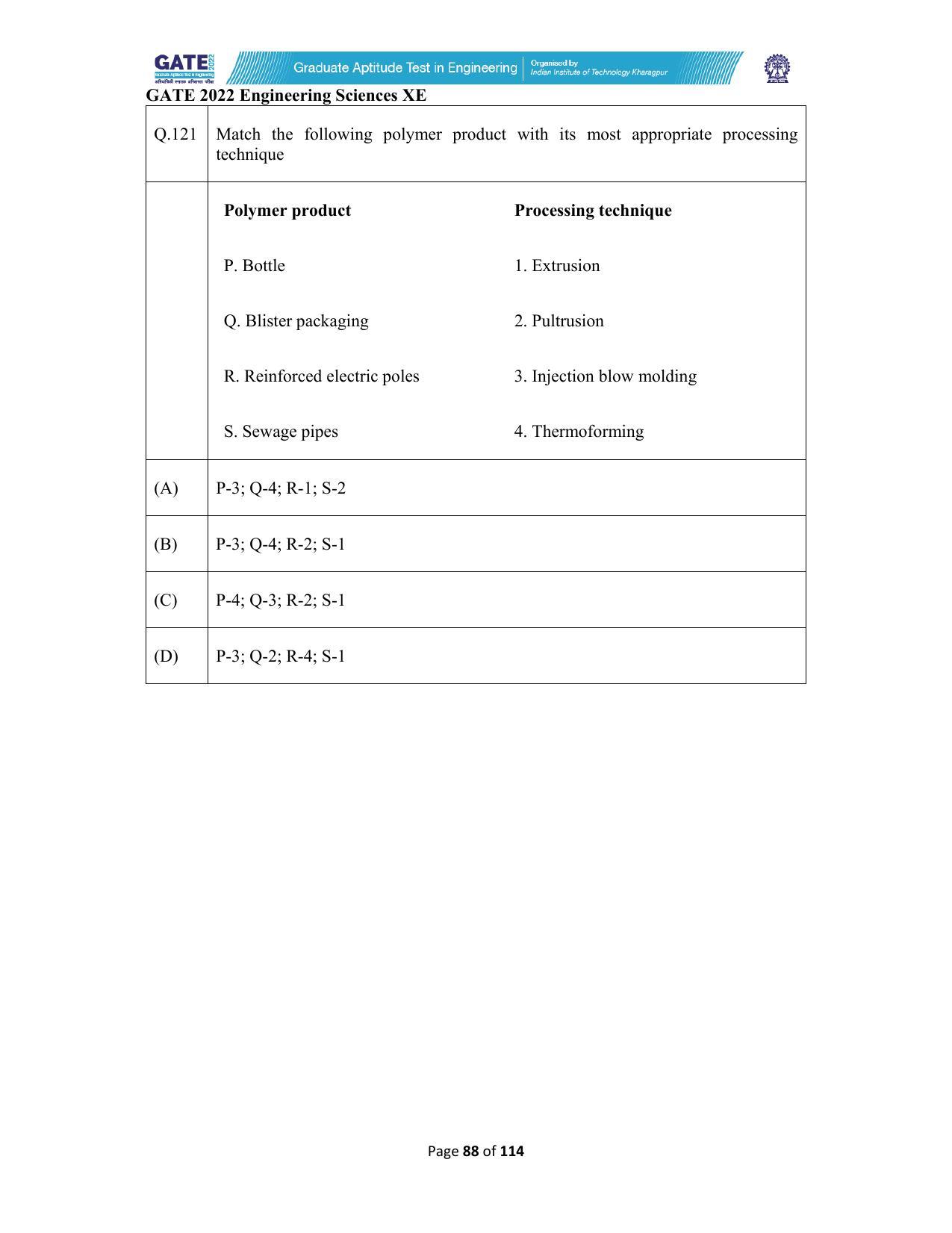 GATE 2022 Engineering Sciences (XE) Question Paper - Page 88
