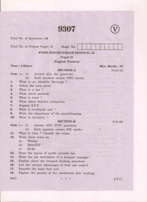 AP Inter 2nd Year Food And Beverage Service-II March-2019-Vocational Question Paper