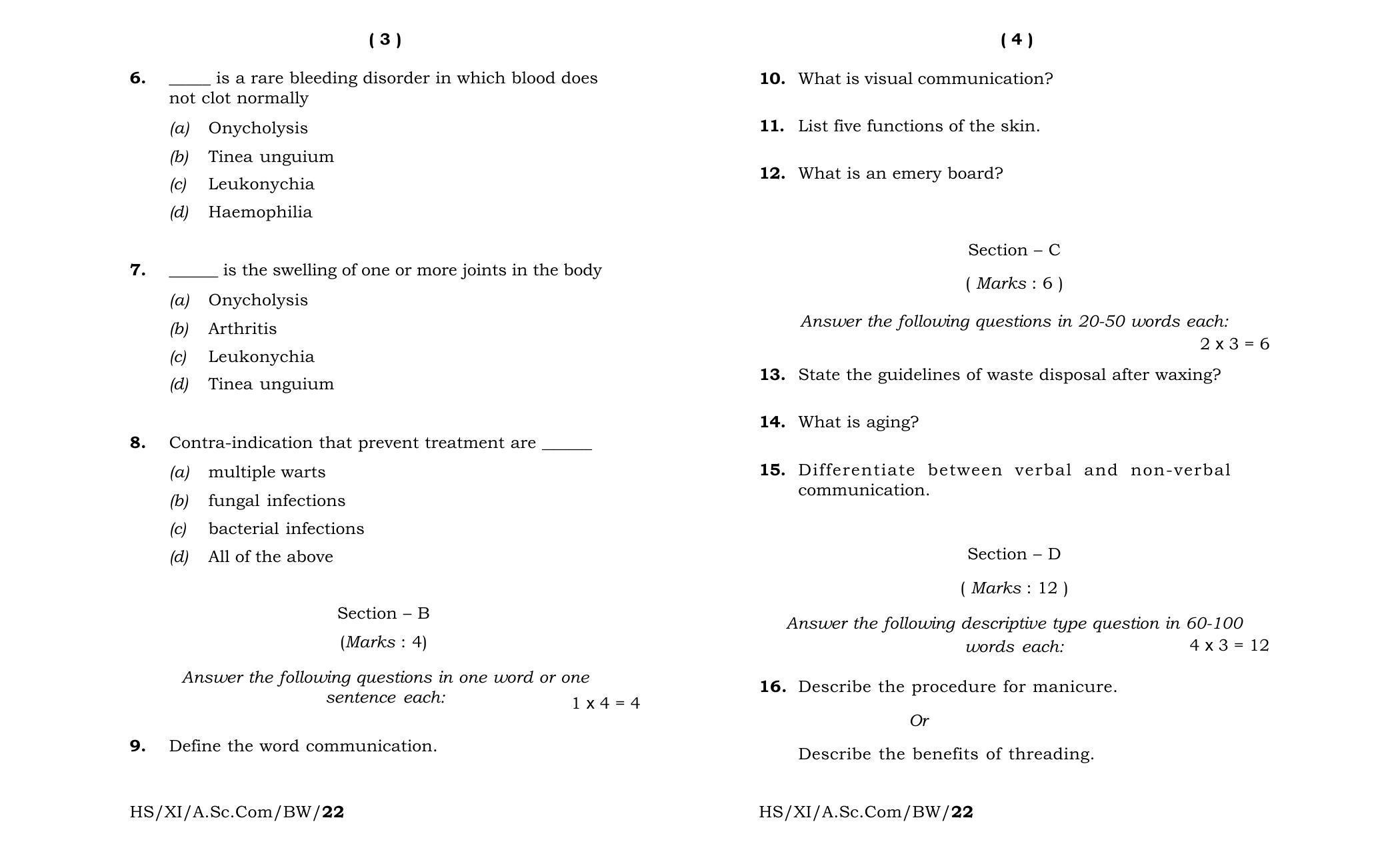 Meghalaya Board (MBOSE) Class 11 Beauty And Wellbess (theory) 2022 Question Paper - Page 2
