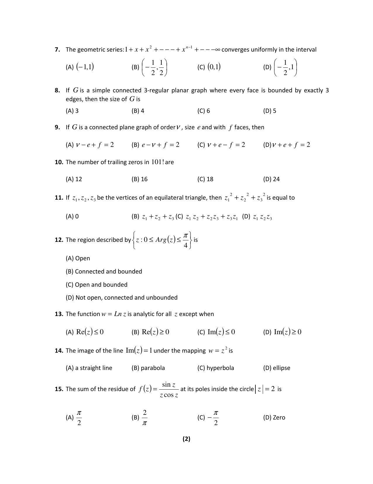 PU MPET Mathematics 2017 Question Paper - Page 2