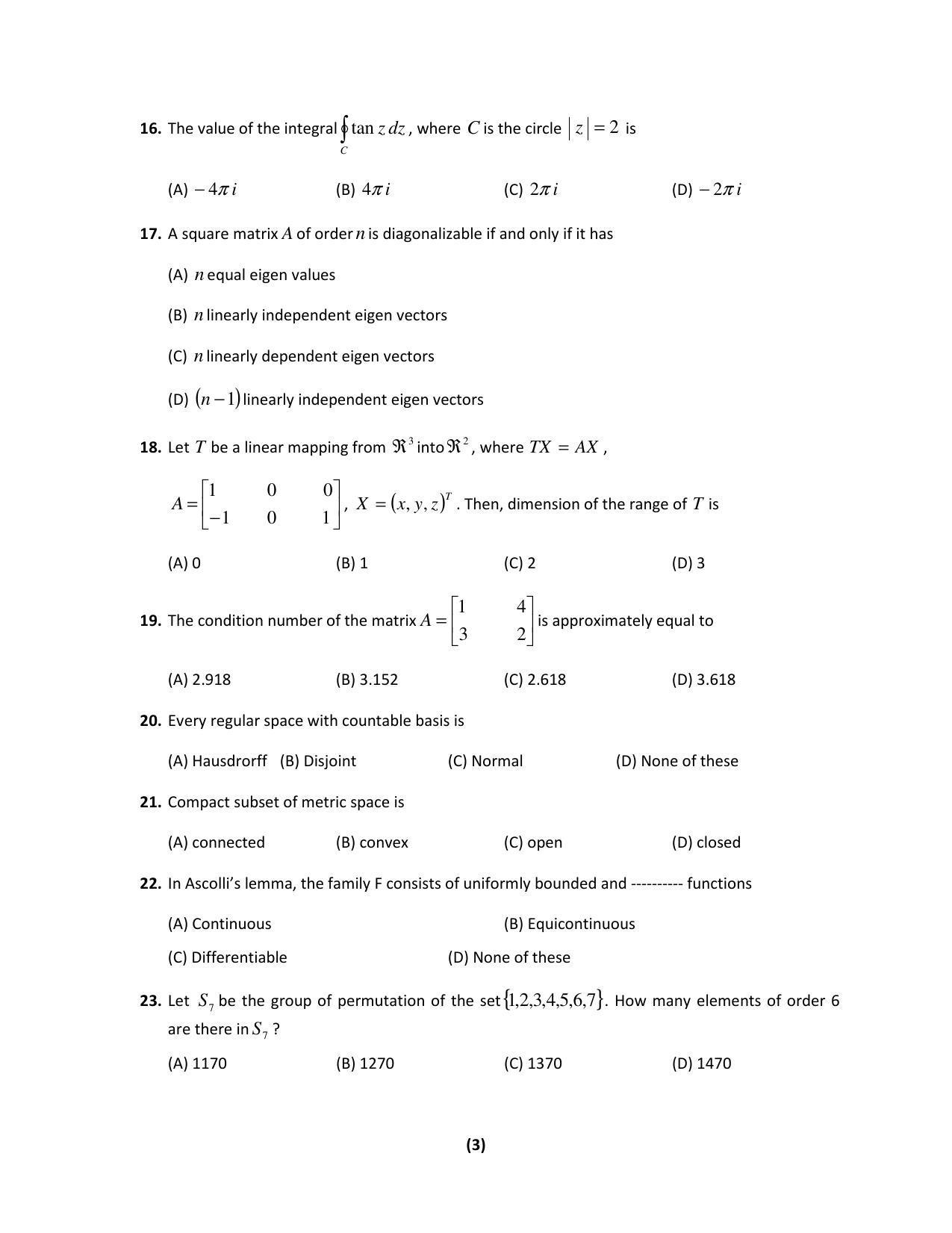 PU MPET Mathematics 2017 Question Paper - Page 3