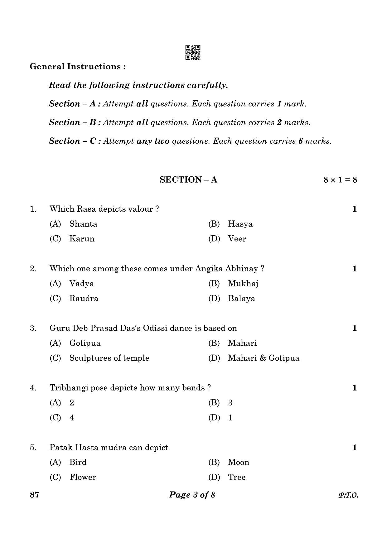 CBSE Class 12 87_Odissi Dance 2023 Question Paper - Page 3