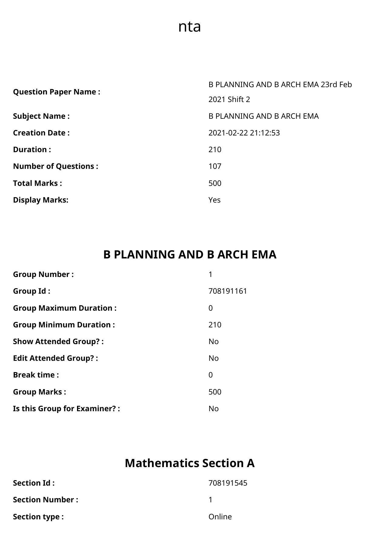 JEE Mains 2021: B Arch & B Planning Malayalam (Shift 2) 23-02-2021 Question Paper - Page 1