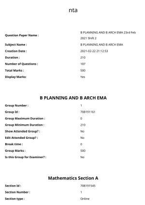 JEE Mains 2021: B Arch & B Planning Malayalam (Shift 2) 23-02-2021 Question Paper