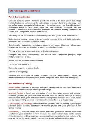GATE Geology and Geophysics Syllabus