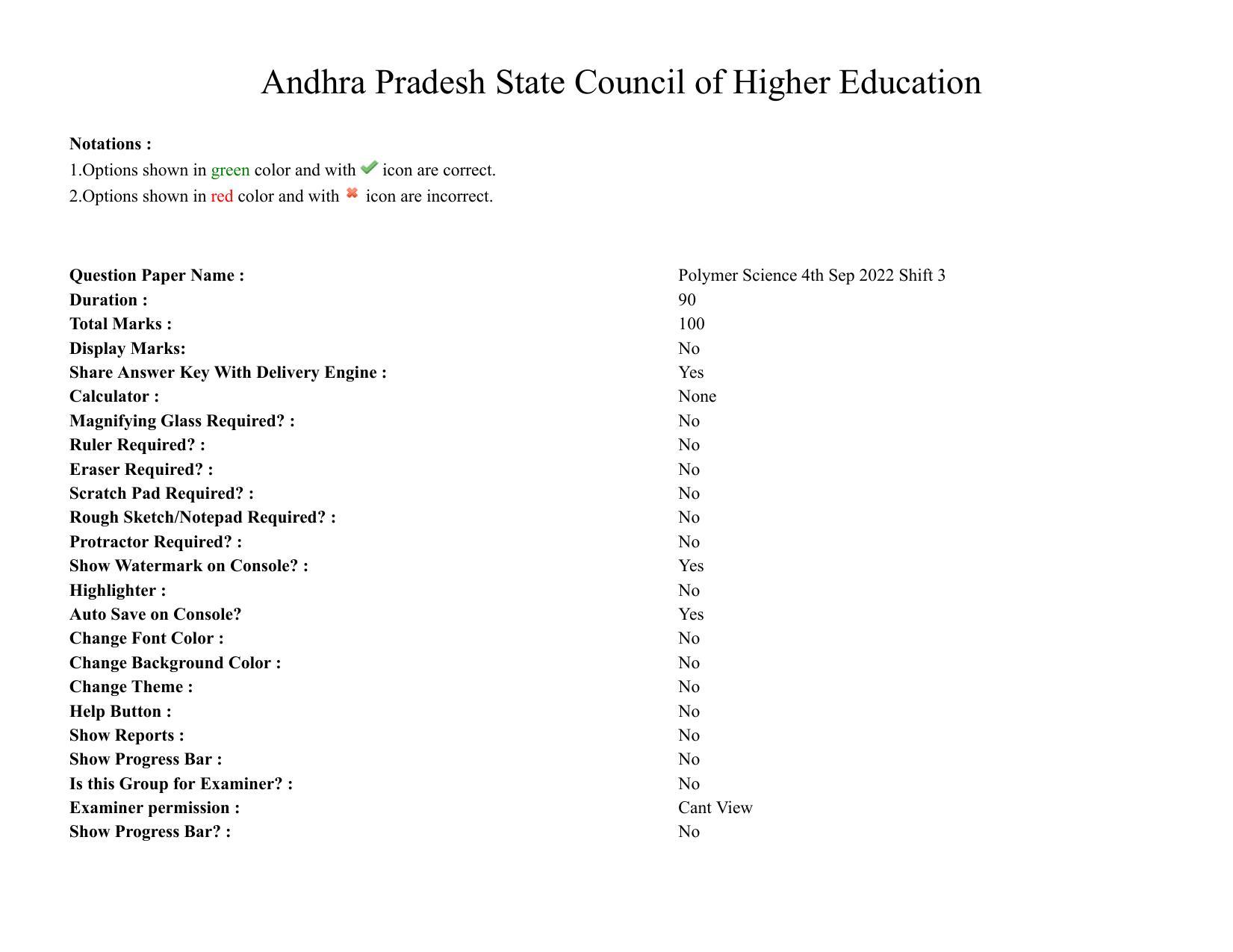 AP PGCET 2022 Polymer Science Question Paper with Answer Key - Page 1