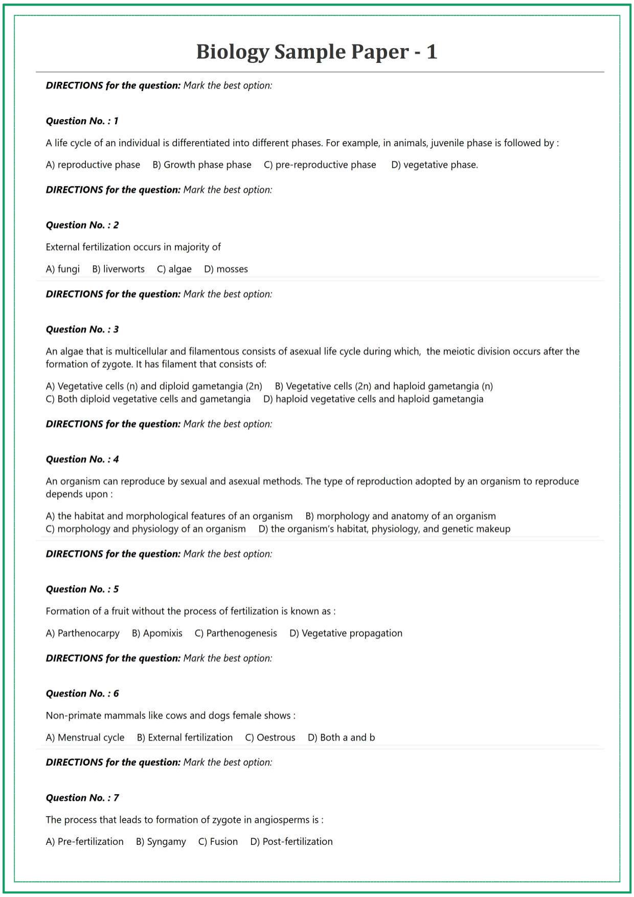 CUET UG Biology Sample Paper - Page 1