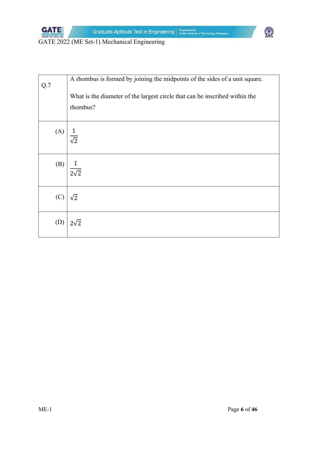 GATE 2022 Mechanical Engineering (ME) Question Paper - Page 7