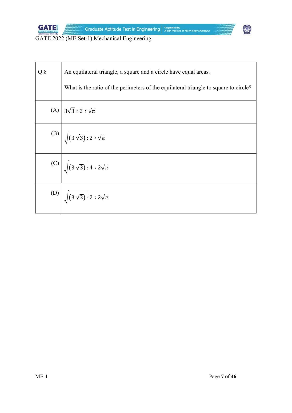 GATE 2022 Mechanical Engineering (ME) Question Paper - Page 8