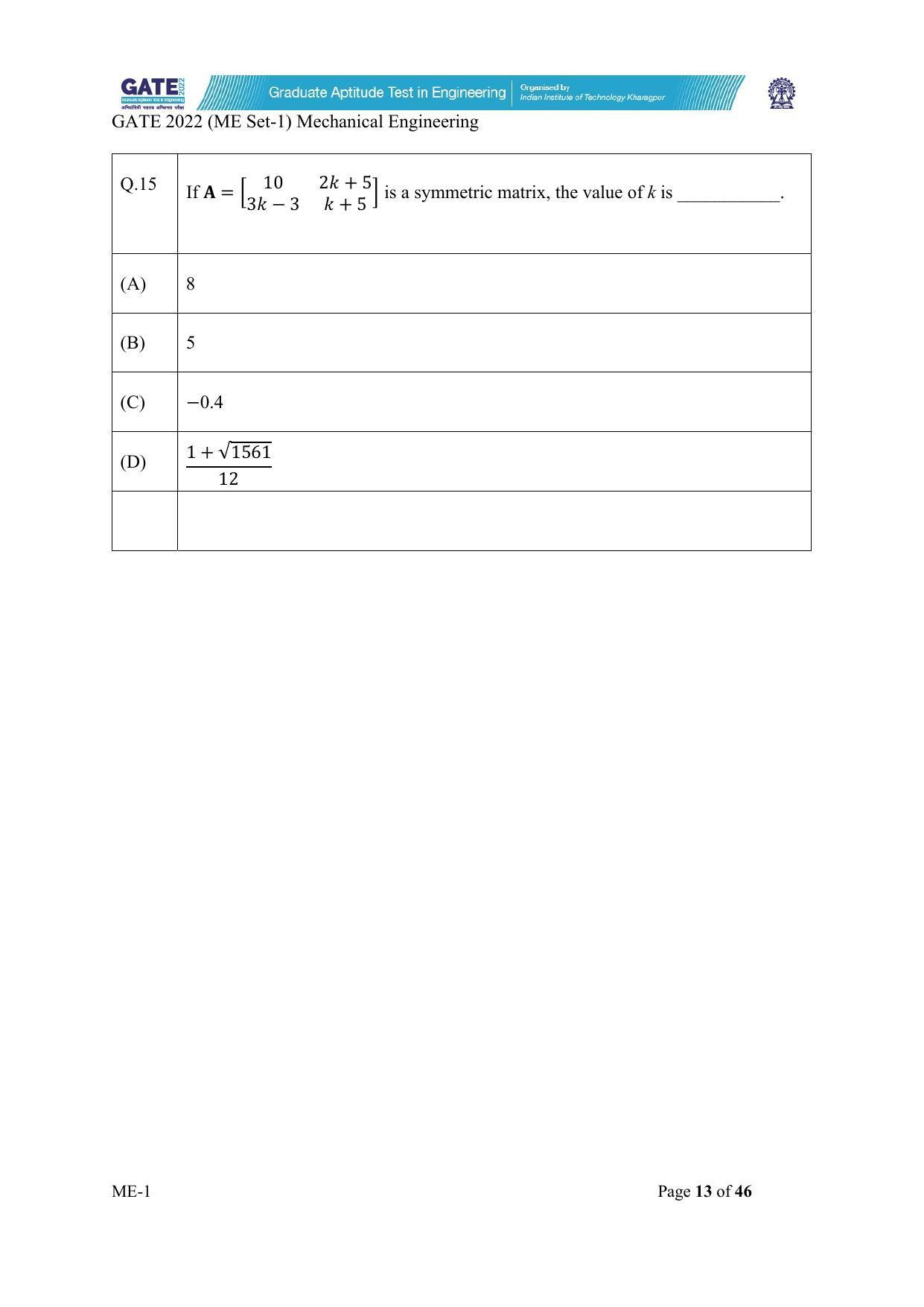 GATE 2022 Mechanical Engineering (ME) Question Paper - Page 14